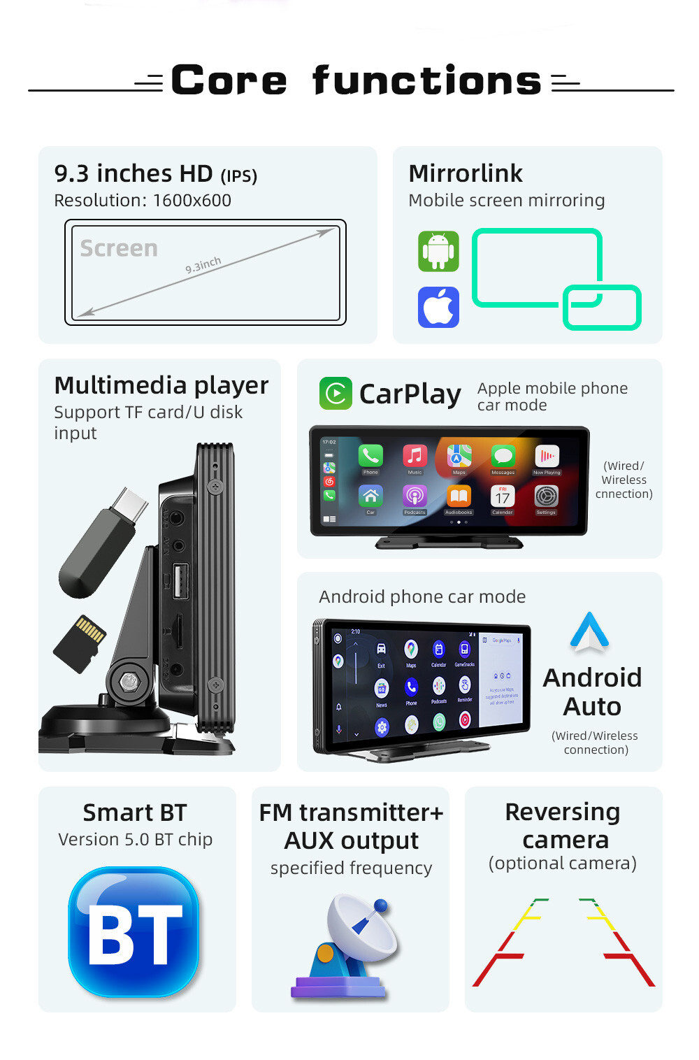 Portable Car MP5 Player Bluetooth FM Radio Stereo AUX TF USB For Apple CarPlay
