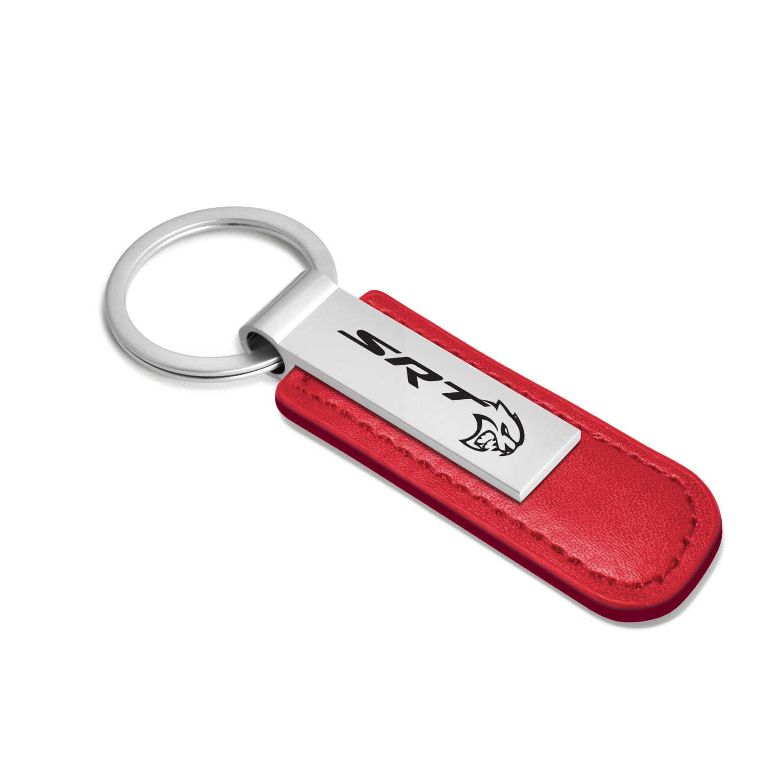 Dodge SRT Hellcat Red PU Leather Silver Metal Bar Key Chain