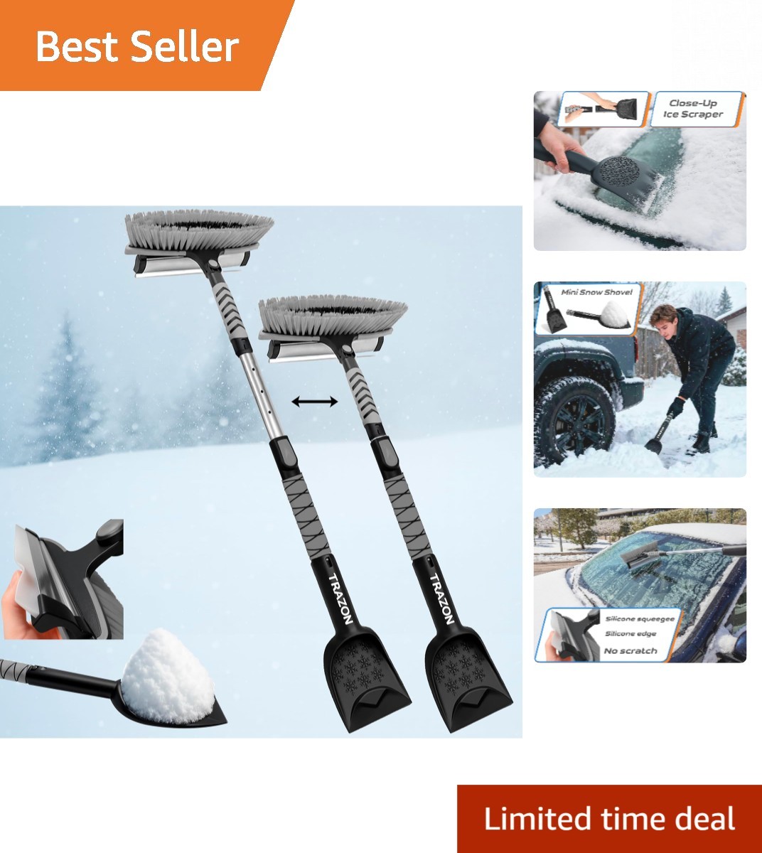 42.4″ Extendable Snow Brush & Mini Ice Scraper – Heavy Duty Vehicle Snow Tool
