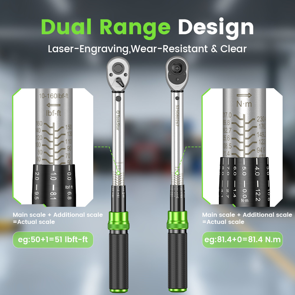TaskStar Click Torque Wrench Set 1/4 3/8 1/2 In Drive Dual-direction 72-Tooth