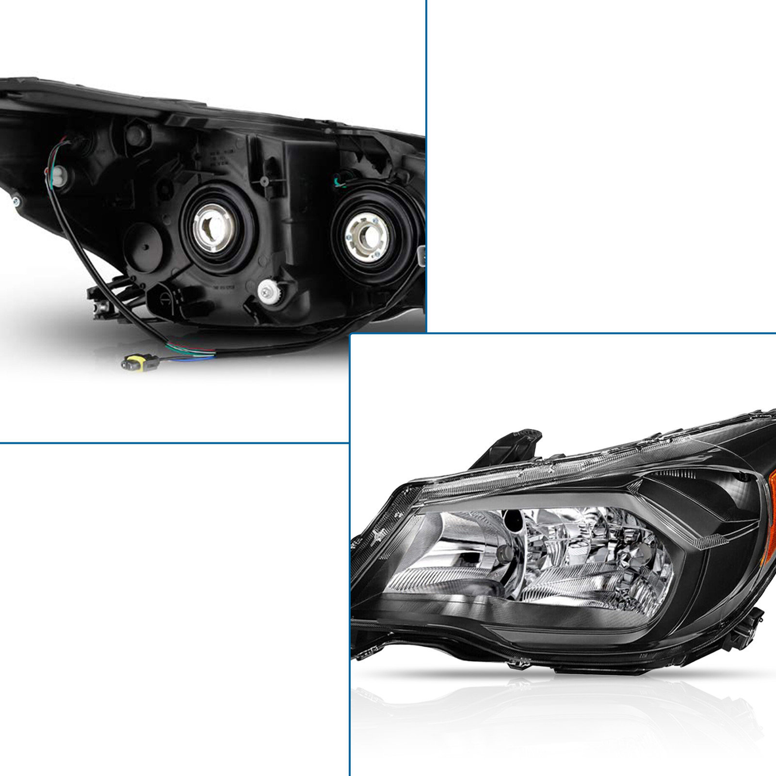 pair Halogen Headlight Black Housing Left & Right For 2014-2016 Subaru Forester