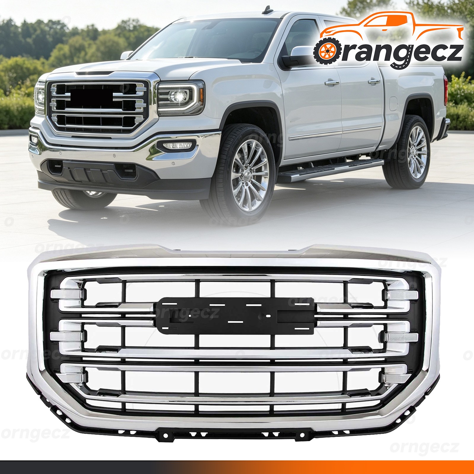 Front Upper Bumper Grille GM1200743 For GMC Sierra 1500 2016-2019 Black Chrome