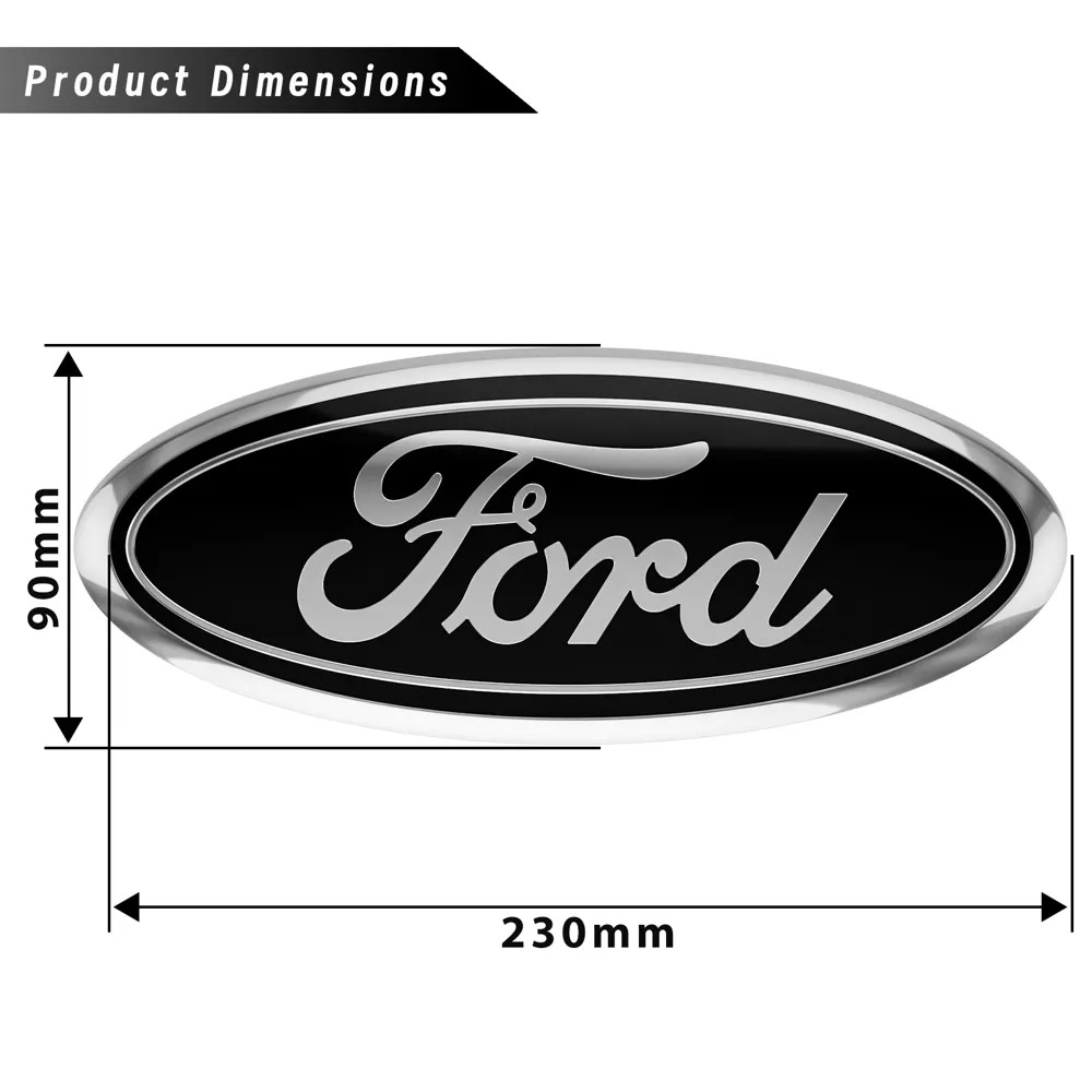 Black & Chrome Front Grille Tailgate 9 inch Oval Emblem For Ford F150 Logo Badge
