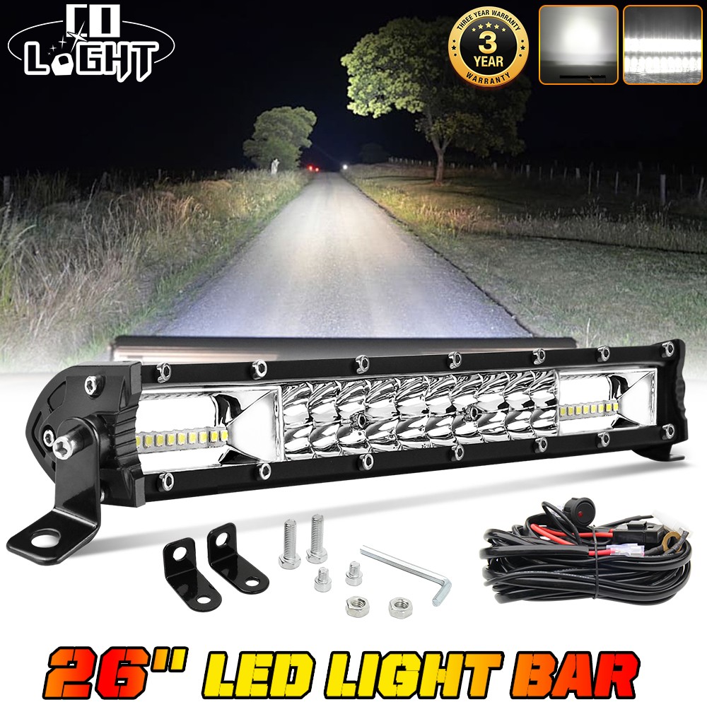 26″ 2400W Dual Row LED Work Light Bar 4X4 Truck SUV ATV Driving Fog Lamp 25″/27″