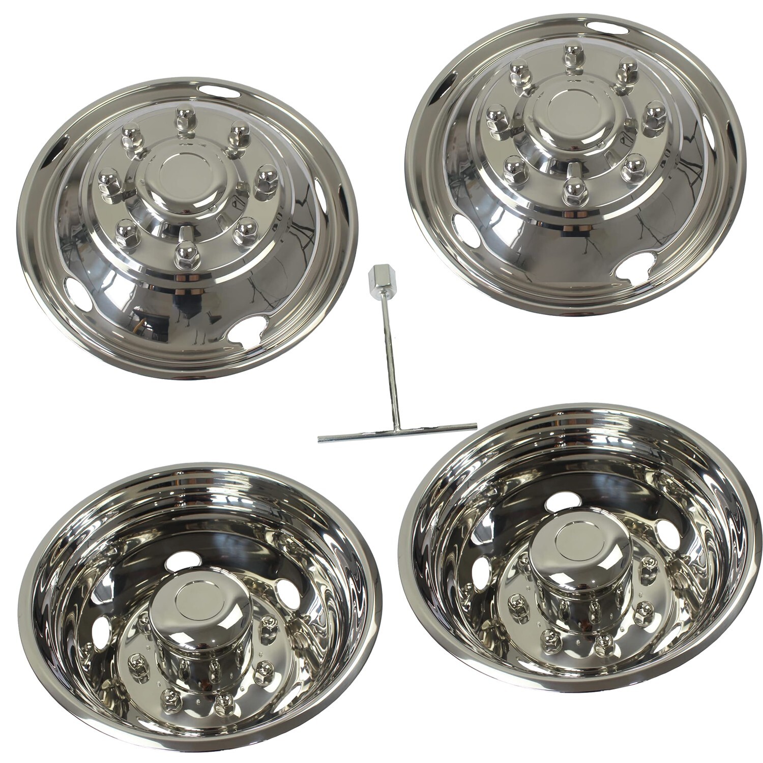 2003 2004 Ford F450 F550 19.5″ 8 Lug Wheel Simulators Hub Caps Dually Rim Skins