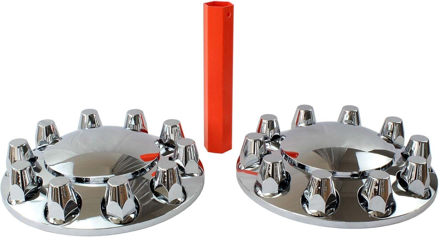Chrome Axle Cover 33mm Screw-On Lug Covers for Semi Trucks (2 Front)