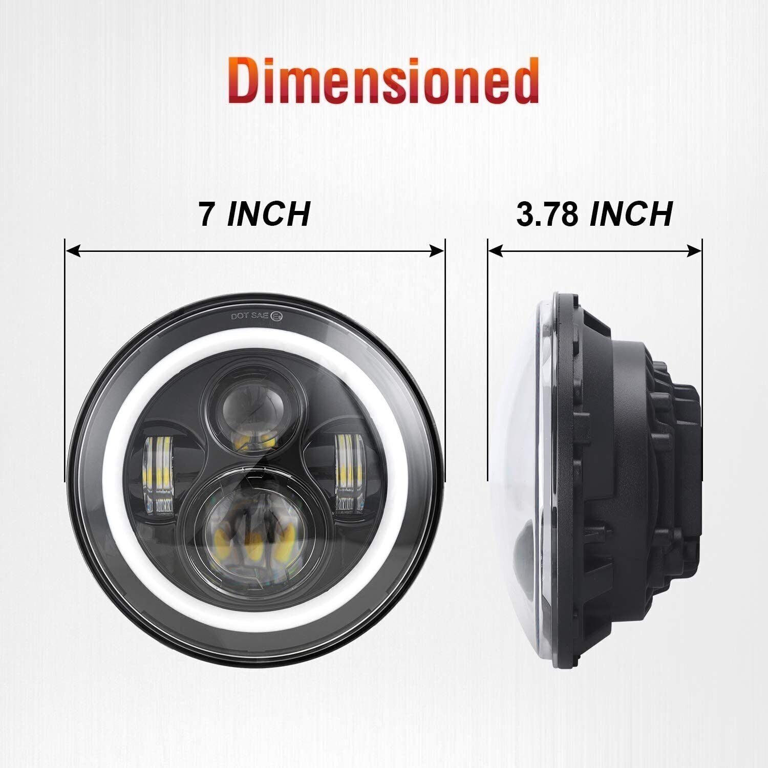 Pairs 7″ Inch Round LED Headlights Halo Angle Eyes For Jeep Wrangler JK LJ TJ CJ