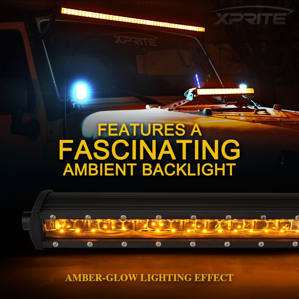 Xprite 72W 14″ Philips LED Work Light Bar Amber Backlight Offroad Driving Lamp