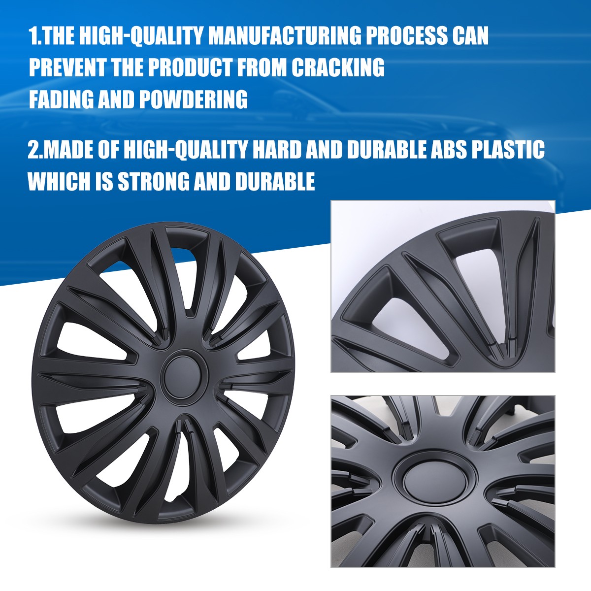 Matte Black 16″ Wheel Skins Hubcaps Set 4 Universal for Car Truck SUV Steel ABS