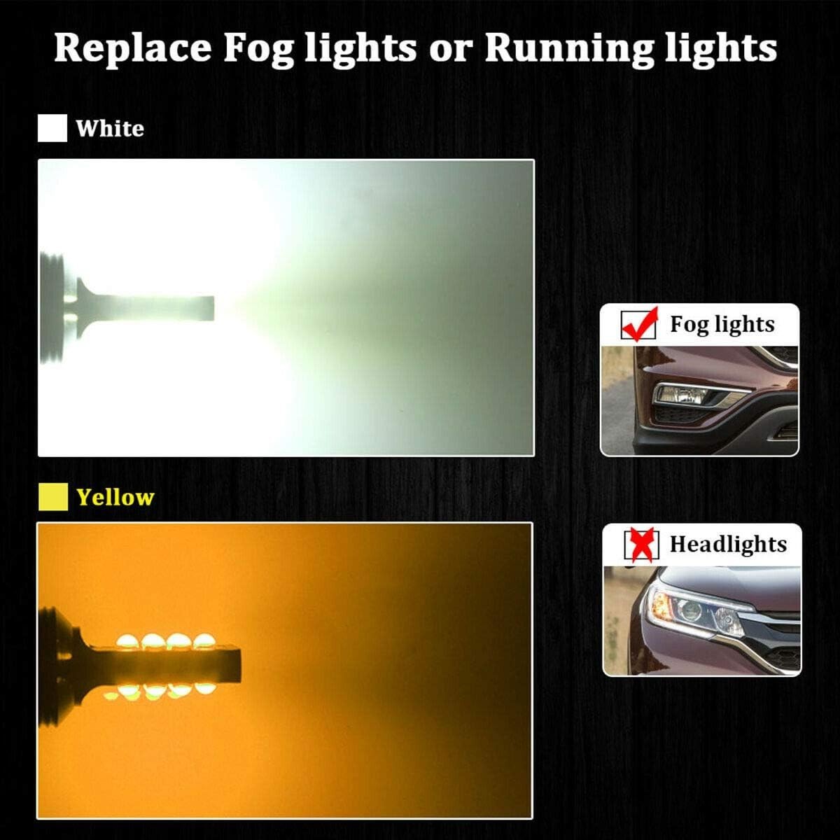 Amber LED Fog Light Bulbs Kit, 50,000 Hours Lifespan – 2 x HB3 H10 9005