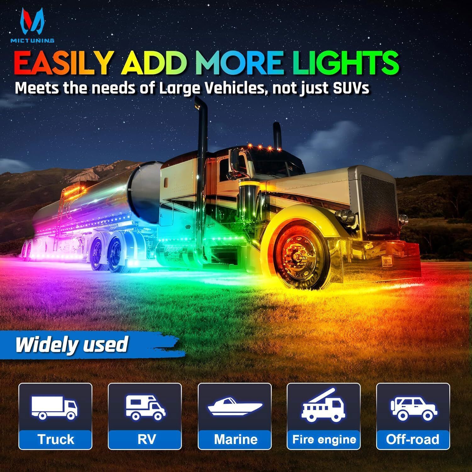 Complete MICTUNING 10-Pod Rock Light Kit Multi-Color App Control for Underglow