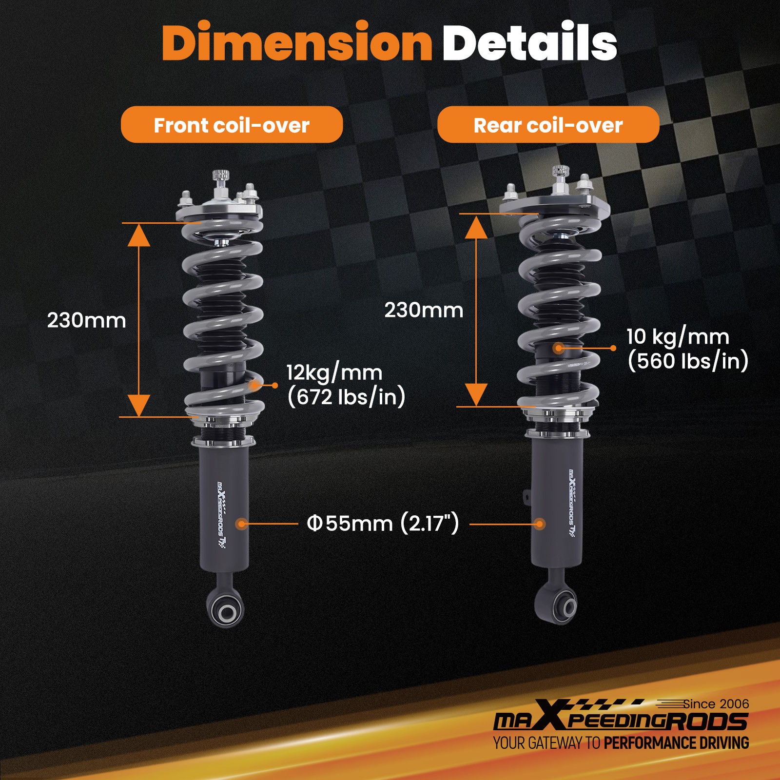 MaXpeedingrods T7 Coilovers Lowering Coils for Lexus GS300 1998-2005 GS400 GS430