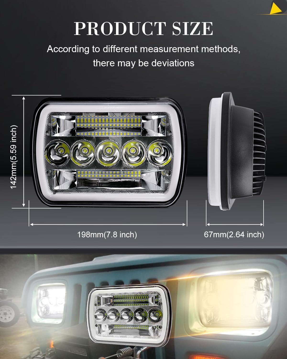 For Ford E-150 Econoline E-250 E-350 7×6″ 5X7″ in LED Headlights Hi-Lo Beam DRL