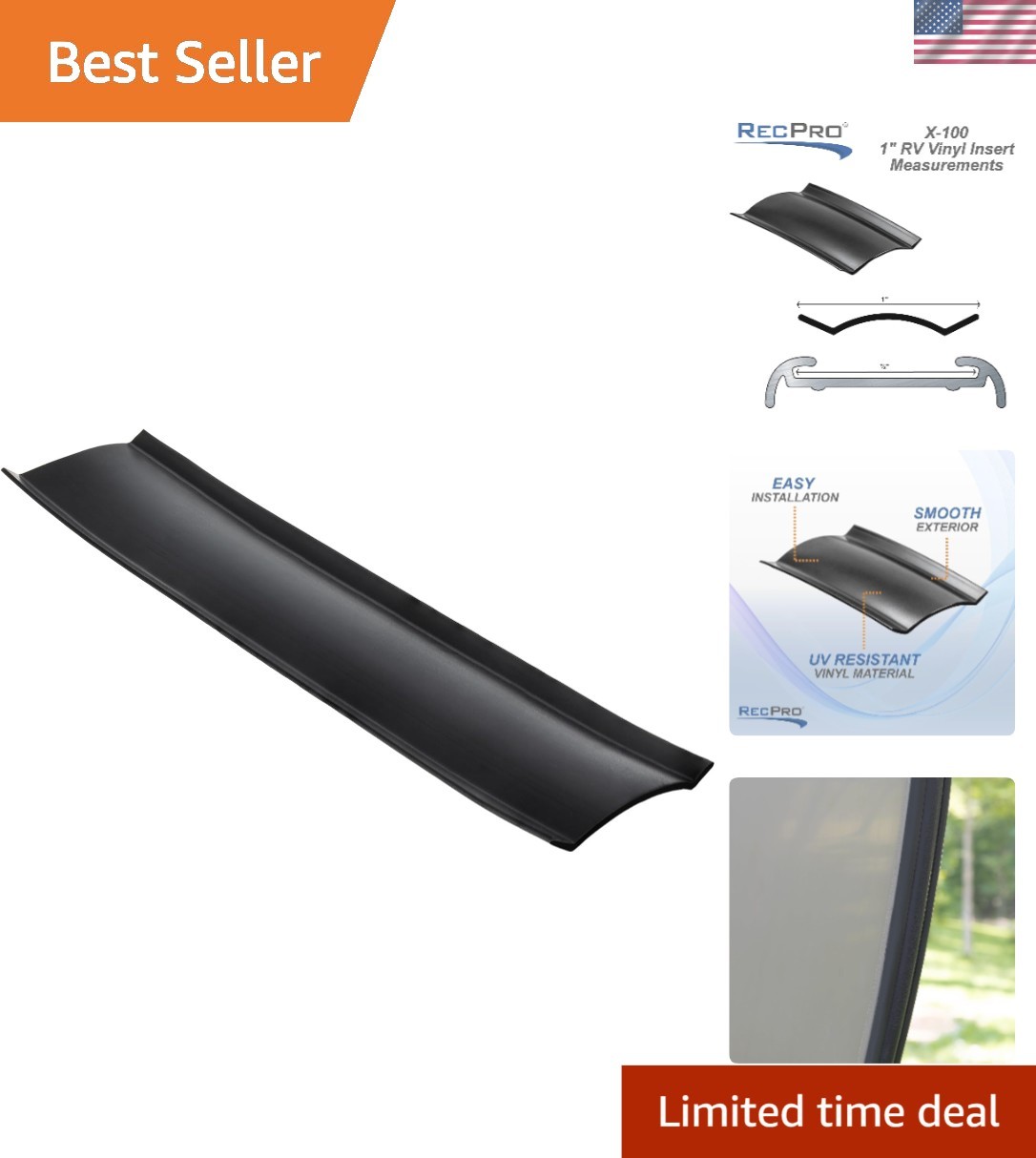 Durable 1″ RV Vinyl Trim Insert – 100ft Black with UV Protection Against Fading