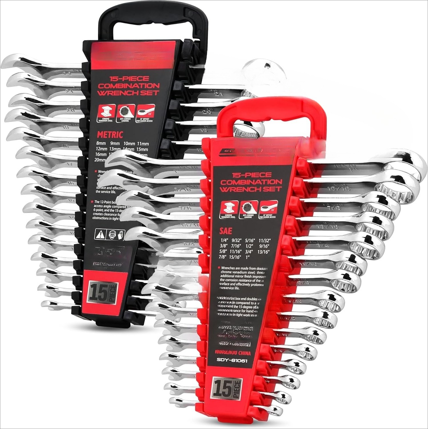 30-Piece Combination Wrench Set – Open-End Wrench Set with Storage Case