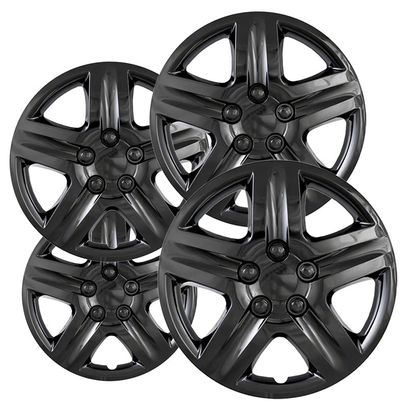 Brand New Set of 4 Semi-Universal 18 inch Gloss Black Snap-On Hubcaps With 5 Spo