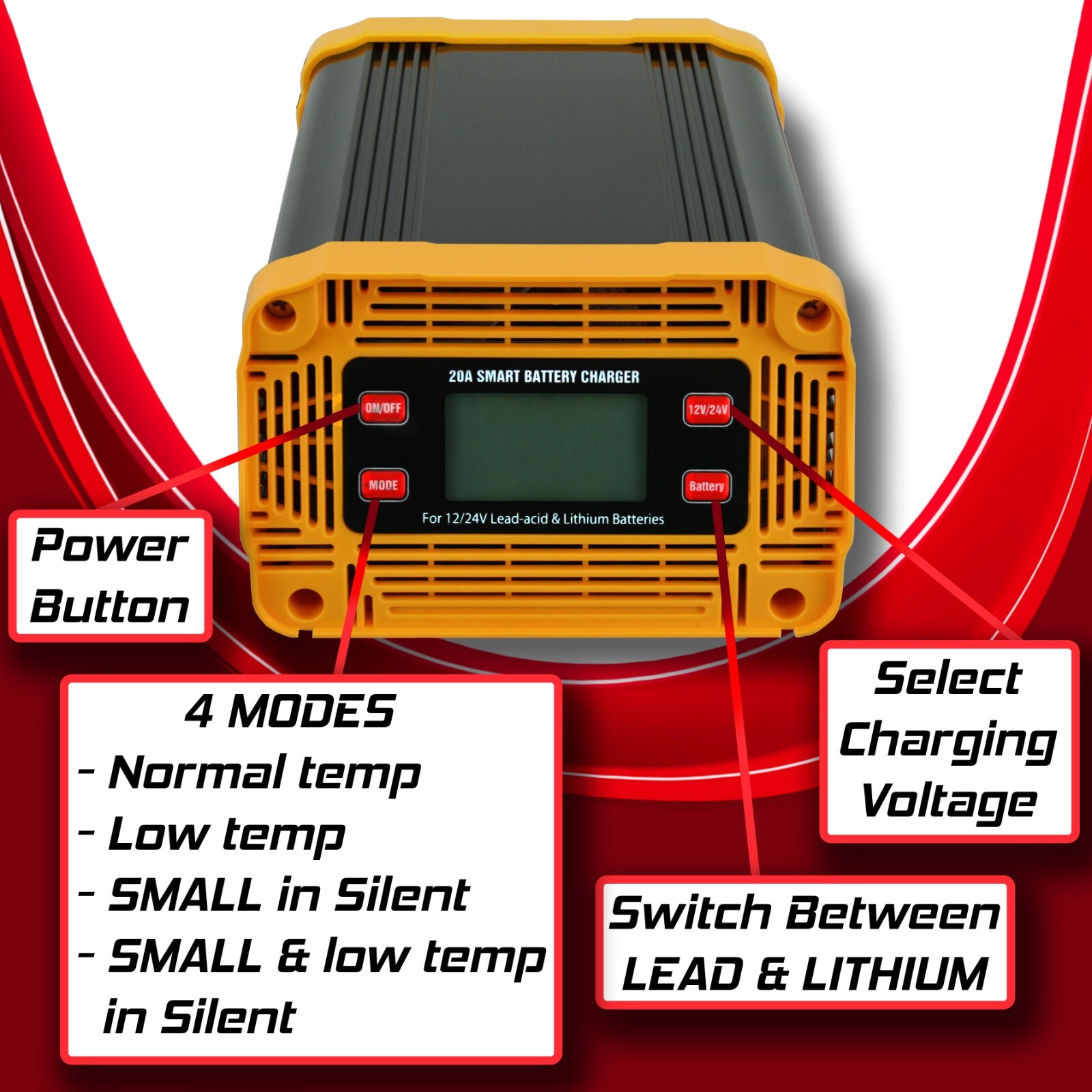 12V/20A 24V/10A Automatic Battery Charger, with LCD Display & Tester, for Auto +