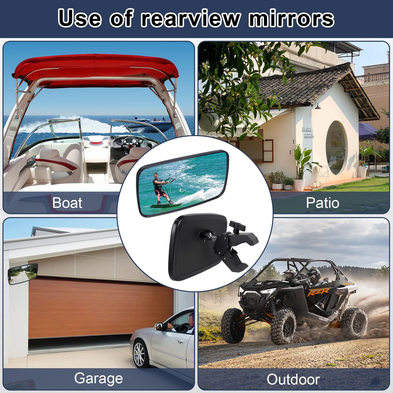universal rear view mirror，boat mirror view，Suitable for Standard, Black