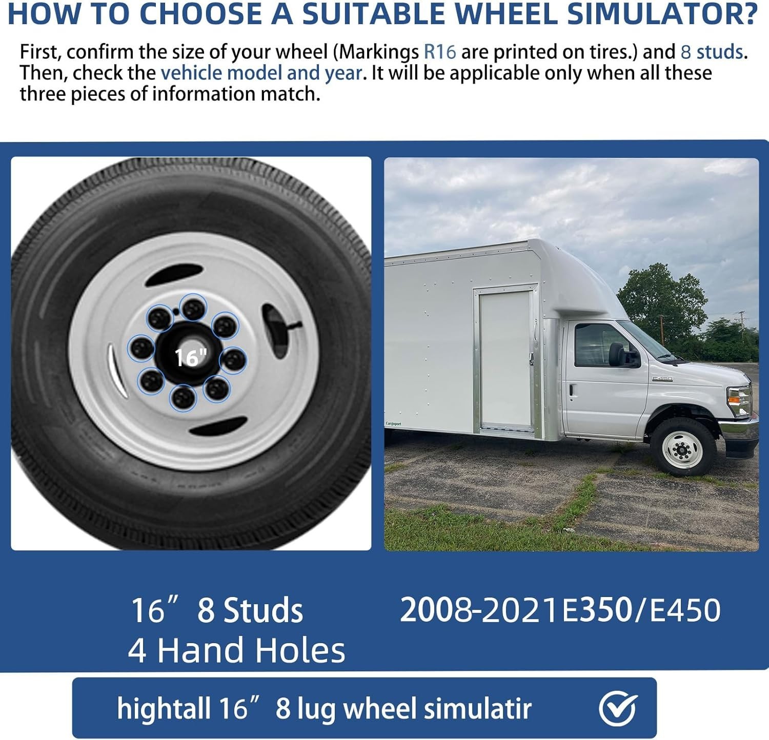 16″ 8 Lugs Wheel Simulator Stainless Steel Set For 2008-2025 Ford E350/E450 Van
