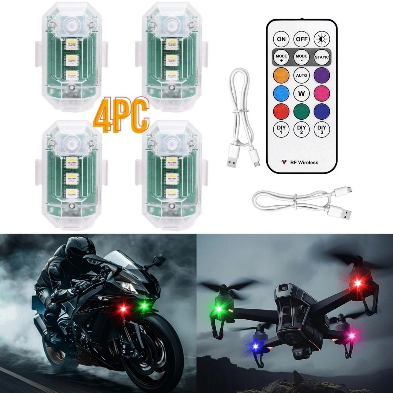 4Pcs Wireless LED Strobe Light IP65 Waterproof with Remote Control Flash Lights