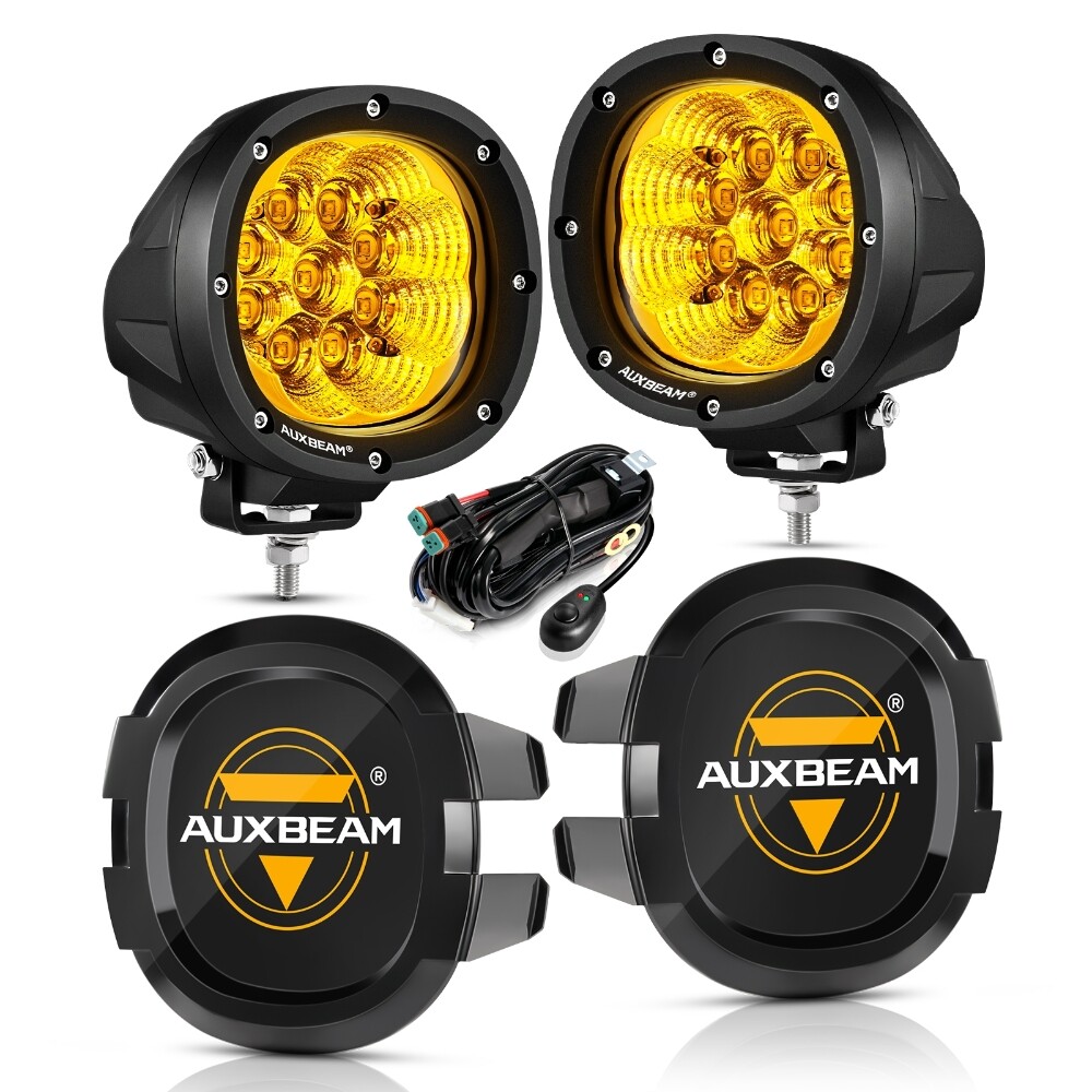 AUXBEAM 4″ 90W Amber LED Pods Work Light Bar Spot Driving Fog Lamp+Black Covers