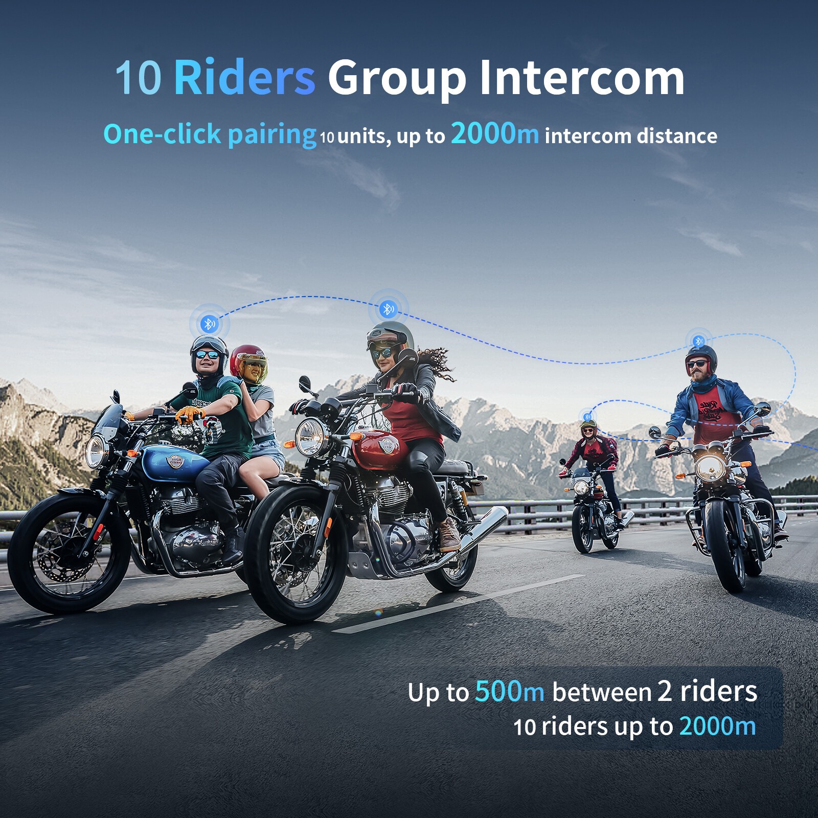 2x M1-S Pro Motorcycle Intercom 2000m 8 Riders Bluetooth Helmet Headset with Mic
