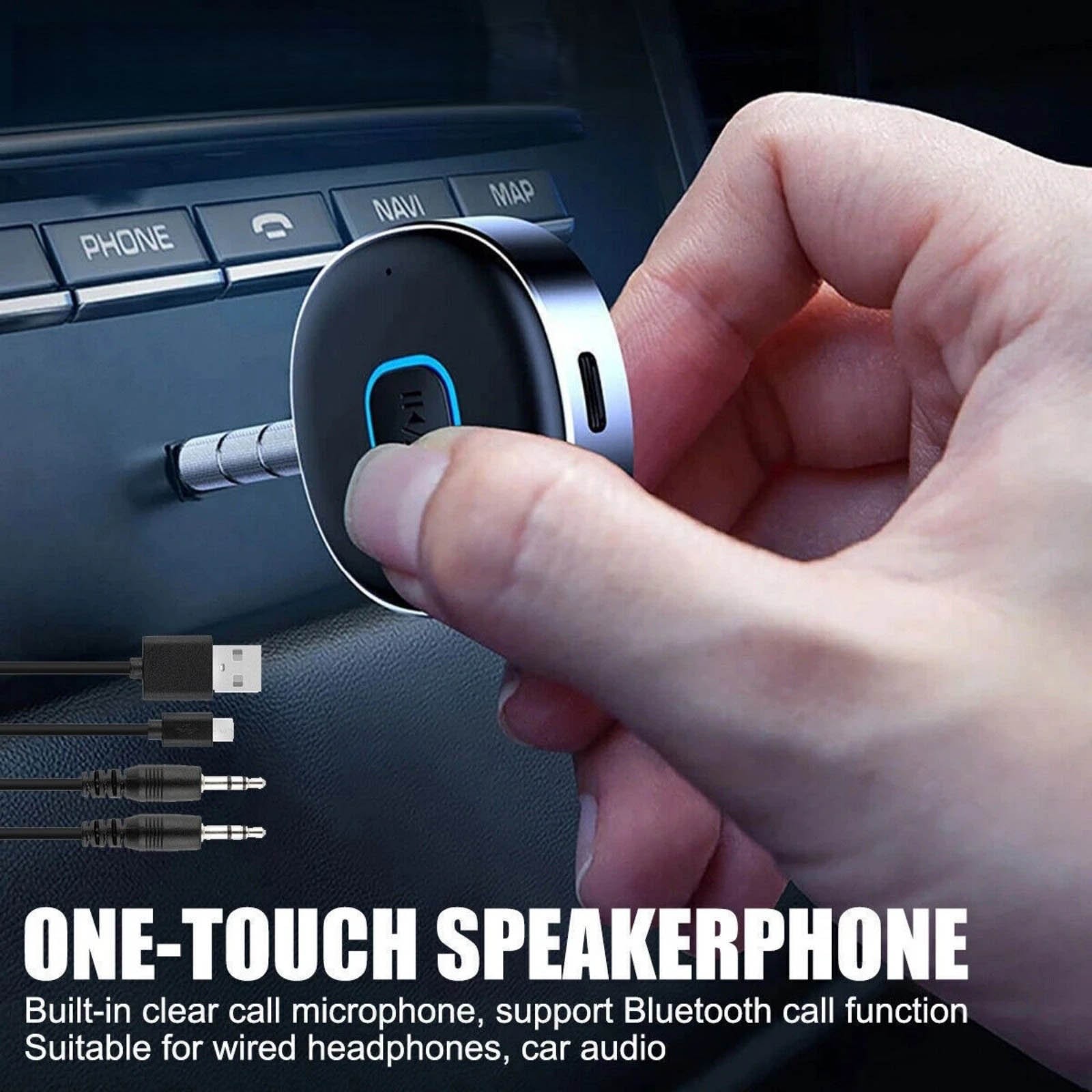 For Bluetooth 5.0 Wireless Audio Receiver 3.5mm Aux Car Kit Handsfree Calling