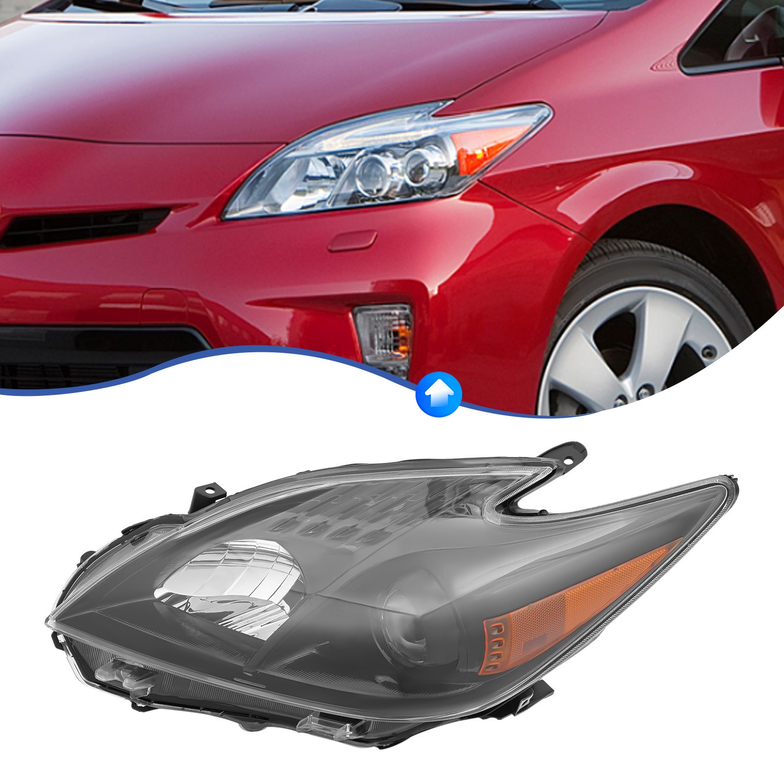Driver Headlight Assembly For 2010-2011 Toyota Prius Left Side black Lens