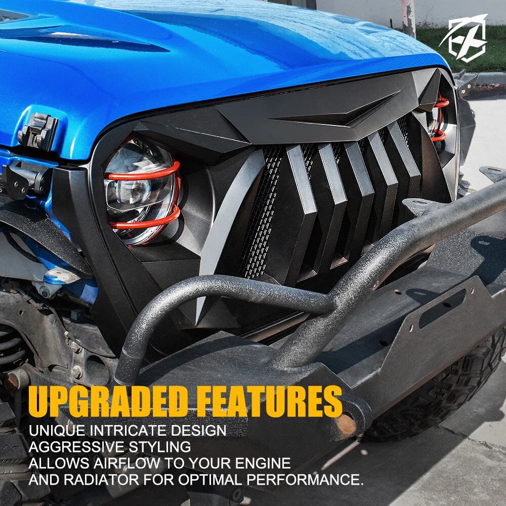 Matte Black Front Grille Grid Grill For 2018-2024 Jeep Wrangler JL Gladiator JT
