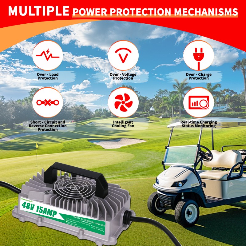 48V 15A IP67Golf Cart Battery Charger For EZGO TXT RXV W/ 3Pin Triangle Plug
