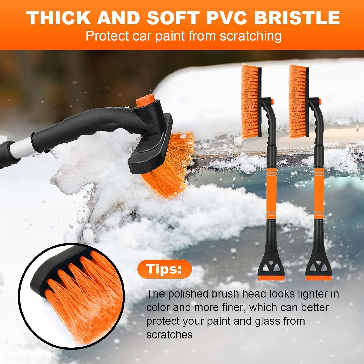 2 in 1 Snow Brush and Scraper for Car SUV Truck with Ergonomic Grip Blue Orange